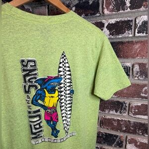 Maui and Sons Ripped Surfer Shark W/Board Heather Lime Green Graphic Tee